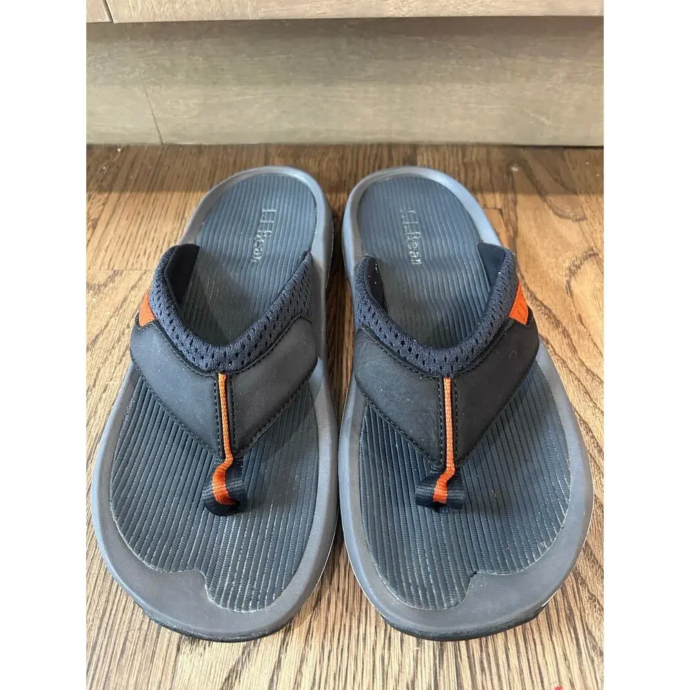 LL Bean Swift River Sport Flip Flop Sandals Charcoal Gray Orange Men Sz 8 Sporty